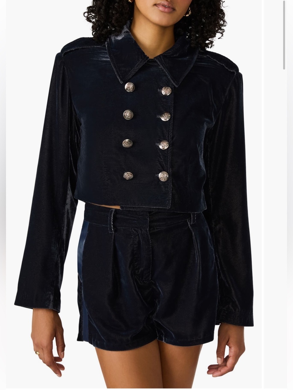 NWT Steve Madden Tonia Velvet Crop Jacket M Navy Military Button up